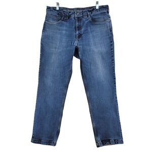Duluth Trading Co Jeans Mens 36x28 Blue Ballroom Double Flex Standard Fit Work